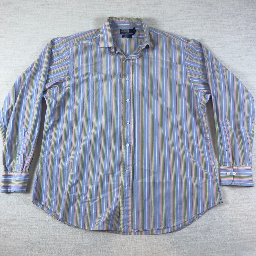 Polo Ralph Lauren Regent Classic Fit Striped Button Down Shirt Mens XL Blue